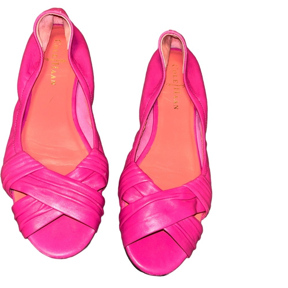 Cole Haan pink leather peep toes ballet flats size 7.5 sandals